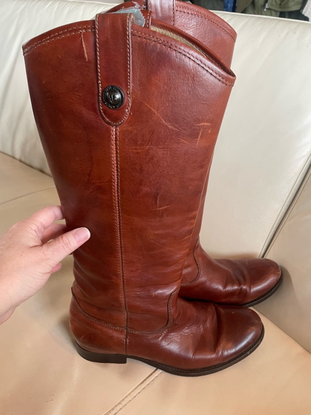 Frye Leather Knee-High Riding Boots in Chestnut Brown - Women size 7.5B - Picture 9 of 16